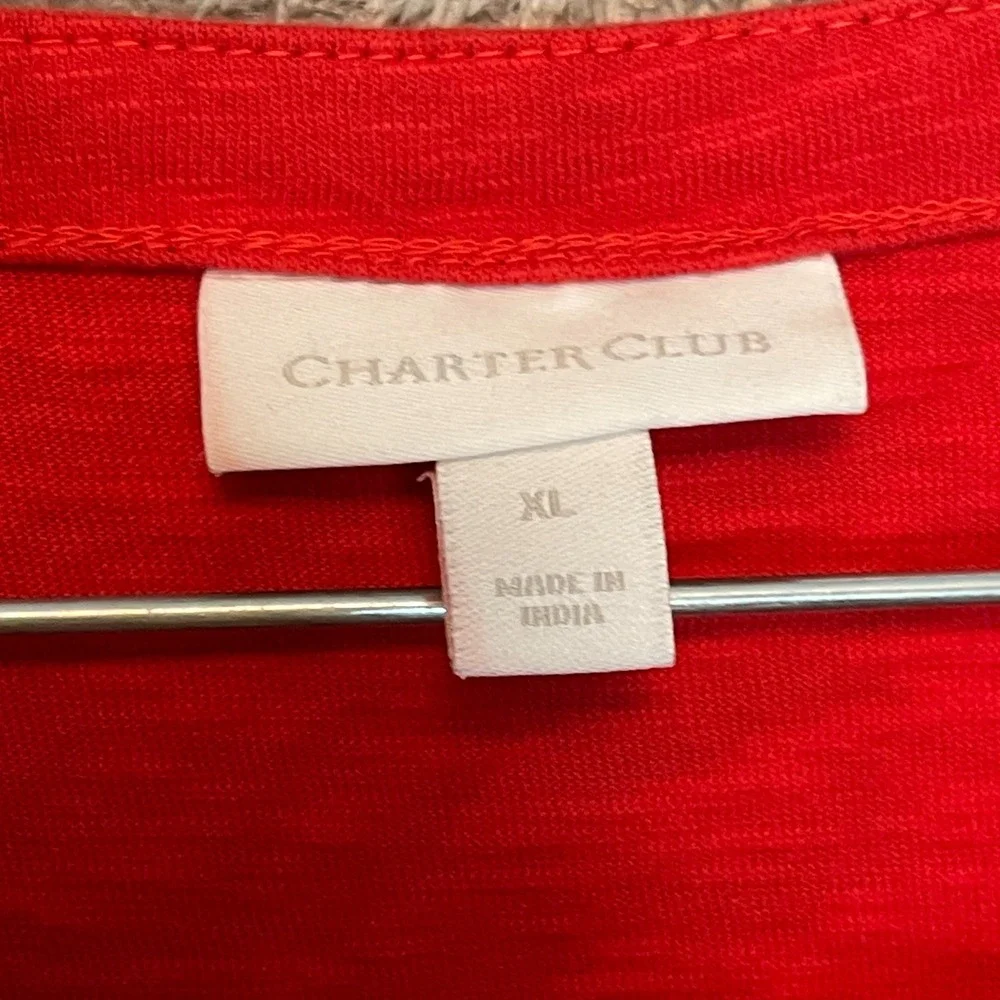 Charter Club Women Slub Cotton Knit Top XL Boho Mod Resort Vacation Elevated Red